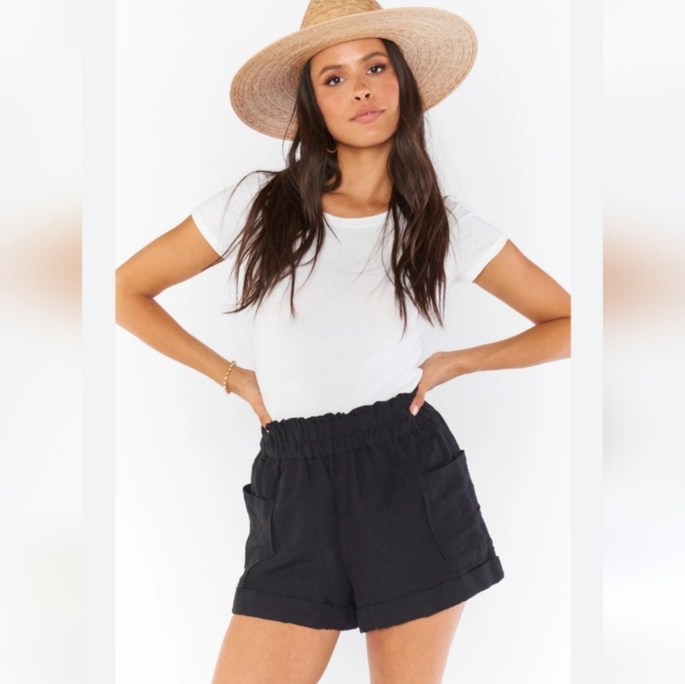 Show Me Your Mumu disilvio Black Linen Blend Shorts Size L